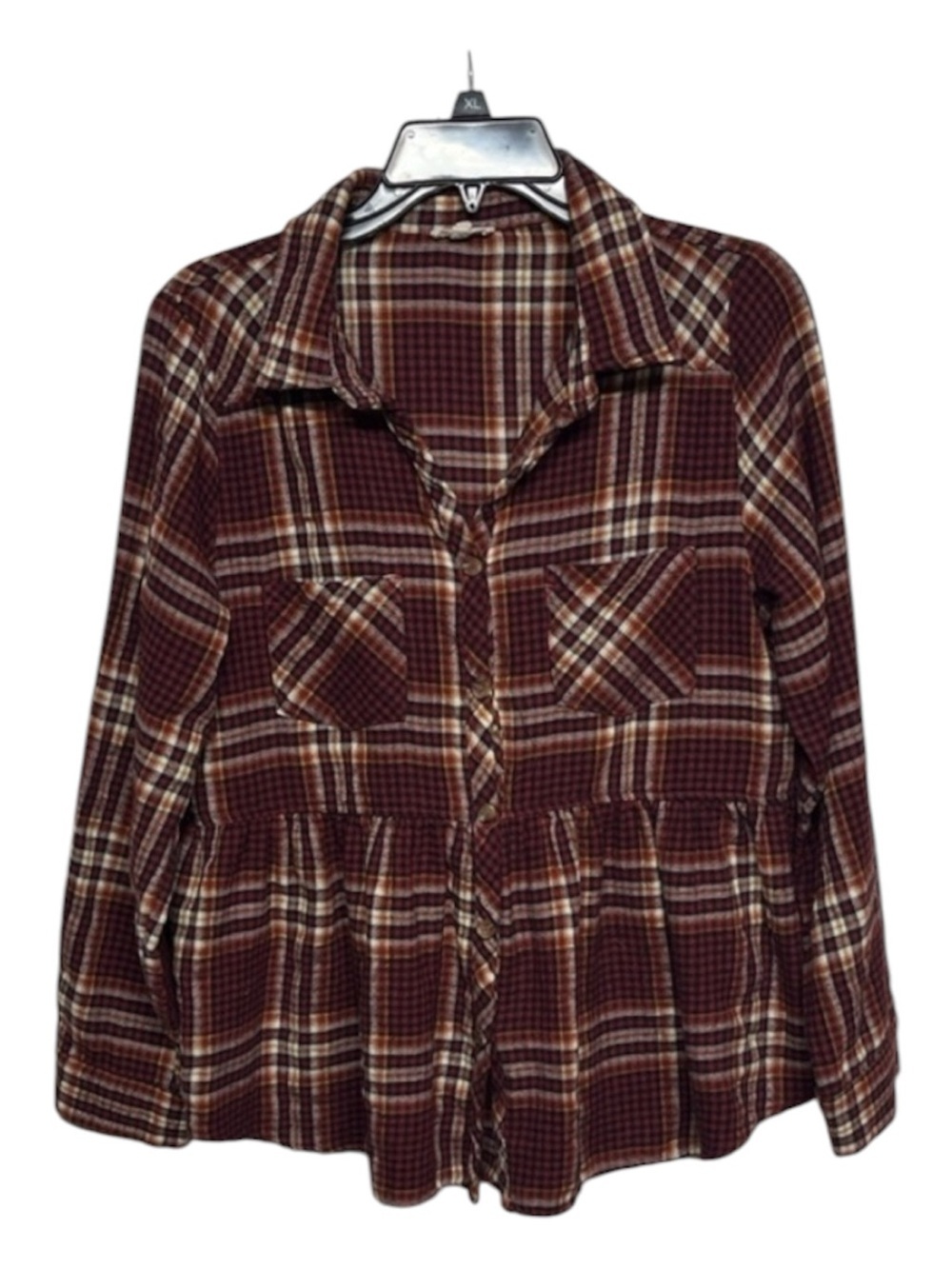 Jodifl Plaid Babydoll Button Front Top Size L